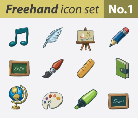 freehand icon set - schoolのイラスト素材
