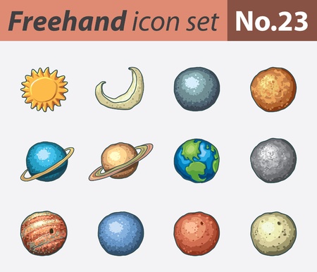 freehand icon set - planetsのイラスト素材