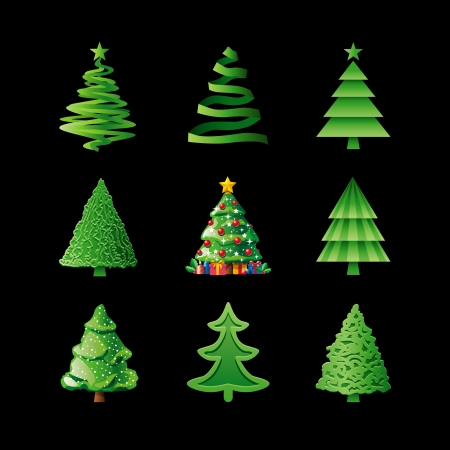 Christmas Trees On Blackのイラスト素材