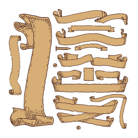 Vector illustrated retro style paper ribbons and bannersのイラスト素材