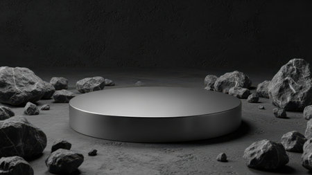 A sleek device sits on rocky terrain under a starry skyの素材