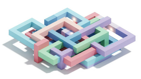 Isolated 3D maze puzzle with vibrant colors on a transparent backgroundの素材