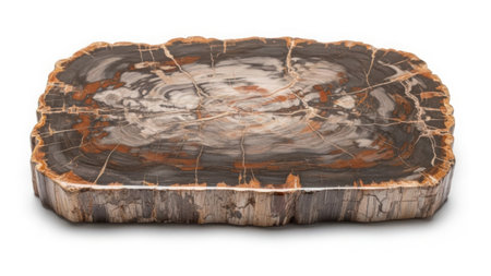 Polished petrified wood slice isolated on transparent backgroundの素材