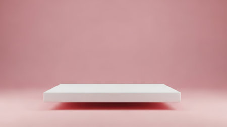 A white square isolated on a soft pink backgroundの素材