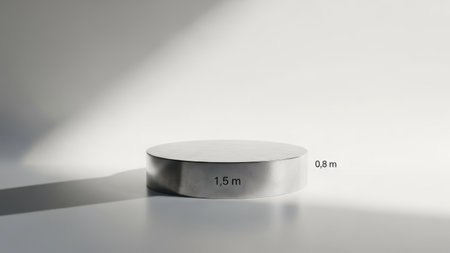 A metallic cylinder with dimensions 15 meters by 08 meters on a white surfaceの素材
