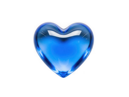 A single blue glass heart shape isolated on a transparent backgroundの素材