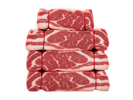 Stack of raw beef steaks isolated on a transparent backgroundの素材