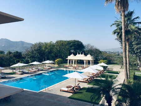 A beautiful shot of swimming pool with a soothing ambiance.のeditorial素材