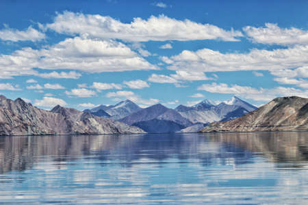 This is a landscape shot of mountain ranges around the Pangong Lake in Ladhak, India.のeditorial素材
