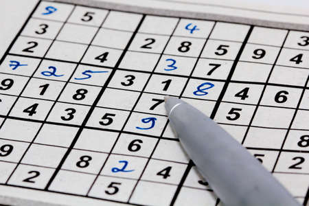 Sudoku with pen closeupの写真素材