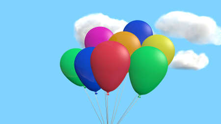 Bunch of balloons with beautiful sky and cloudsの写真素材