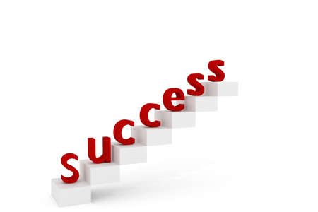 Red Success letters on stairs ramping up to the top 3D rendered illustrationの写真素材