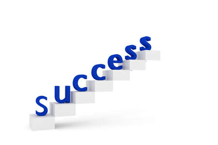 Blue Success on stairs 3D rendered illustrationの写真素材