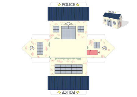 Make your own toy police department cut and glue paper craft vector model. Children art gameのイラスト素材