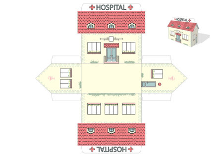 Make your own toy hospital house cut and glue paper craft vector model. Children art gameのイラスト素材