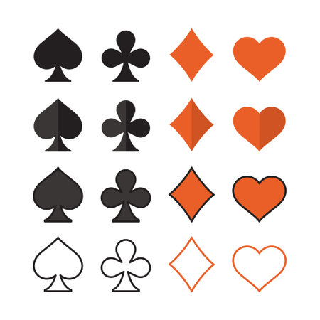 Multiple sets of vector playing card suit icon symbols. Hearts. Diamonds. Spades. Clubs.のイラスト素材