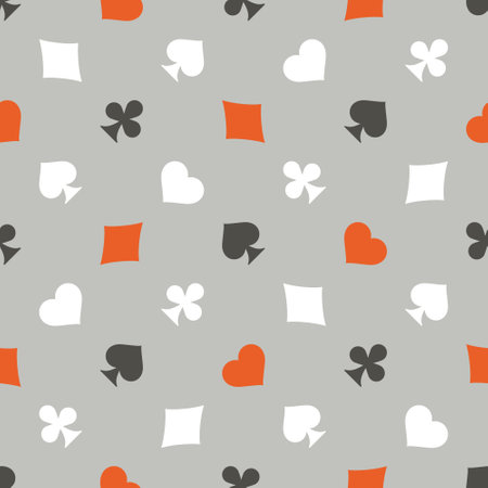 Suits Card Signs Seamless Pattern Background. Hearts, Diamonds, Spades and Clubs.のイラスト素材