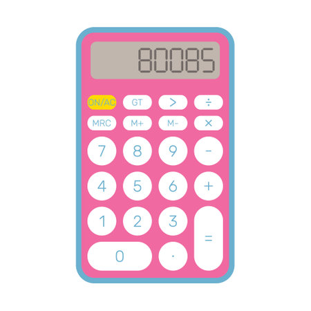 Pink calculator with funny inscription BOOBS or 80085 isolated on white backgroundのイラスト素材