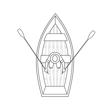 The man fisherman in the boat top view outline illustration isolated on white background. Vector eps10のイラスト素材