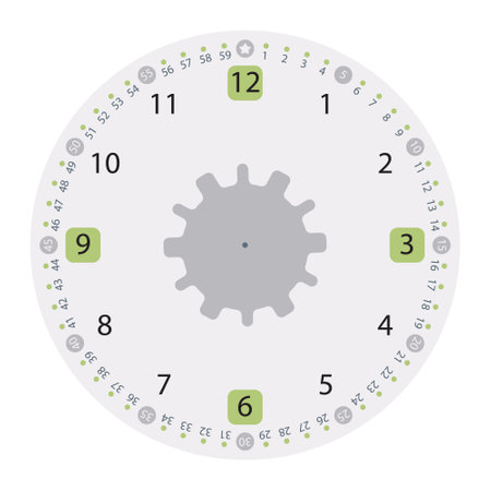 12 Hours Clock Face with modern design in light grey and green colours isolated on whiteのイラスト素材