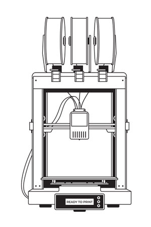 3d printer machine with filament spools in black and white isolated on white backgroundのイラスト素材