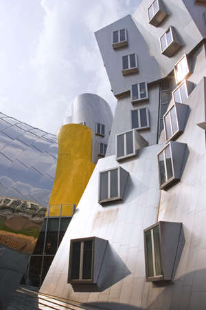 Metallic building with extruded blocksの写真素材