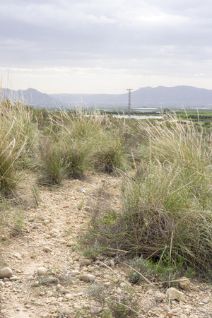 Mountain Peak of the Sharp in La Murada, Orihuela, Spain. Mountain landscape with path. Hiking and healthy life.の写真素材