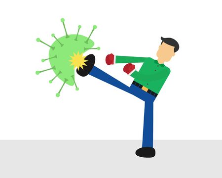 Illustration vector design of businessman kicks the virusのイラスト素材