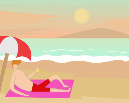 Illustration vector design of a man sunbathing on the beachのイラスト素材