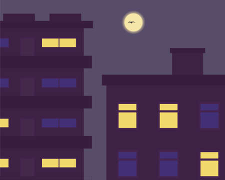 Illustration vector design of a view of apartment building at midnight.のイラスト素材