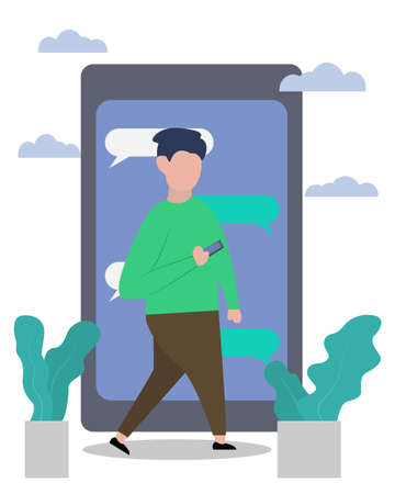 Illustration vector design of man holding his smartphoneのイラスト素材