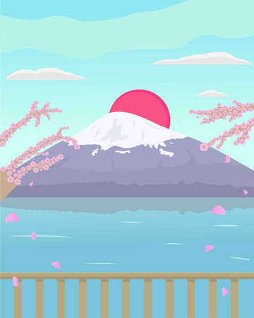 Illustration vector design of nature and landscape of fuji mountainのイラスト素材