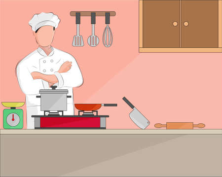 Illustration vector design of background of chef is cookingのイラスト素材