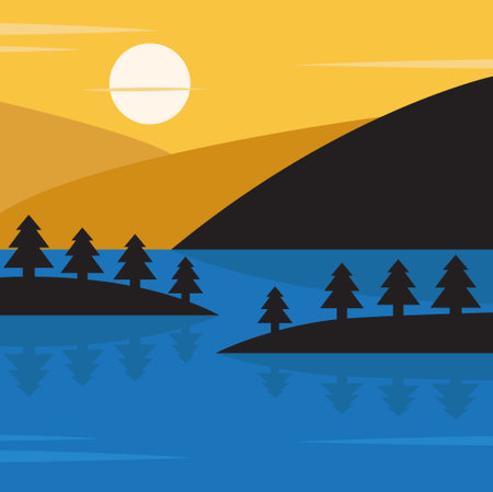 Illustration vector design of landscape with lake and mountains.のイラスト素材