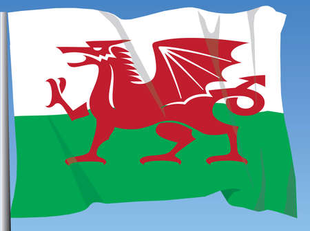 Welsh Flag fluttering in the breezeのイラスト素材