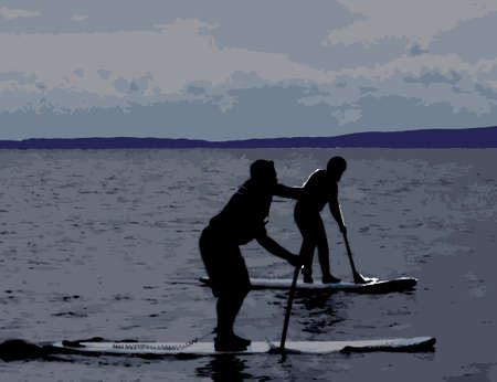 Two Paddle Boarders in Swansea Bay
