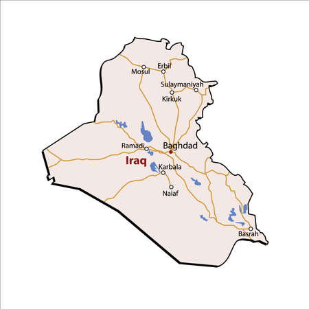 Iraq Outline with Major Roads & Citiesのイラスト素材