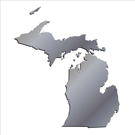 3D Michigan (USA) Aluminium outline map with shadowのイラスト素材