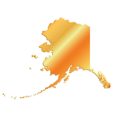3D Alaaska (USA) Gold outline map with shadowのイラスト素材