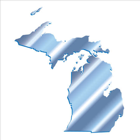 3D Michigan (USA) Iridium Blue Boundary map with shadowのイラスト素材