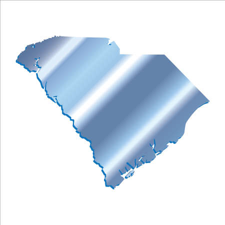 3D South Carolina Iridium Blue outline map with shadowのイラスト素材