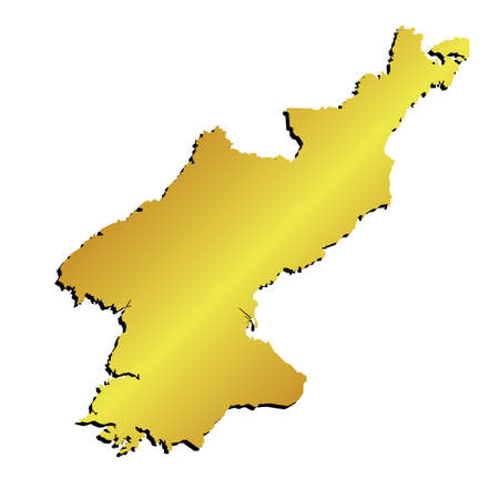 3D North Korea Gold outline map with shadowのイラスト素材