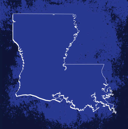 3D Louisiana (USA) Grunge Blueprint outline map with shadowのイラスト素材