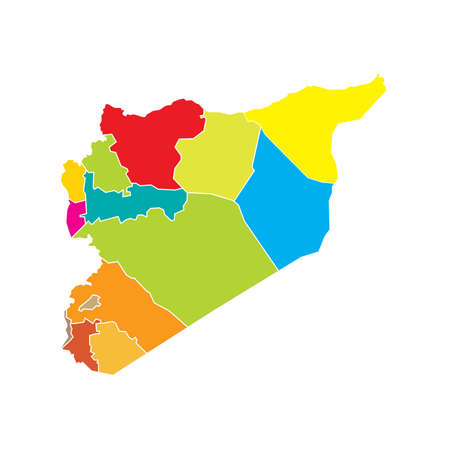 Syria State Boundaries Map Bright Coloursのイラスト素材