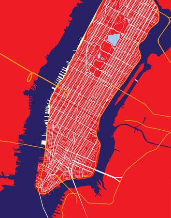 New York City - Lower and Mid Manhattan - Vector Map Redのイラスト素材