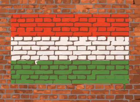 Hungarian Flag On A Brick Backgroundのイラスト素材