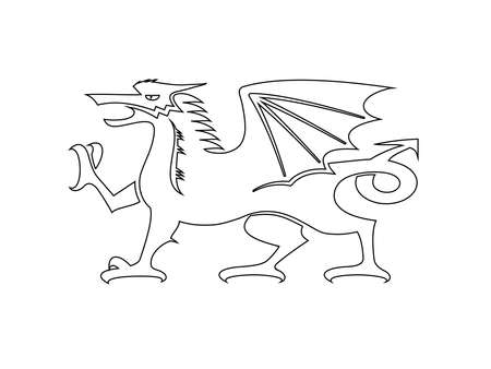 Vector - Welsh Dragon Icon Outline Black on Whiteのイラスト素材