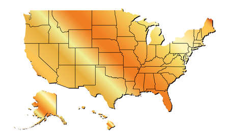 Vector - United States of America Gold Tone map including State Boundaries With Shadowのイラスト素材