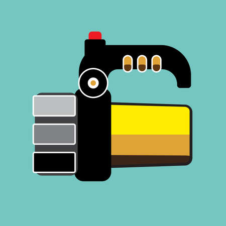 Yellow flashlight in vector flat style on light-blue background