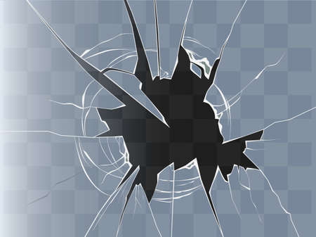 Broken glass. Realistic transparent broken glass background illustration. Shattered glass.のイラスト素材